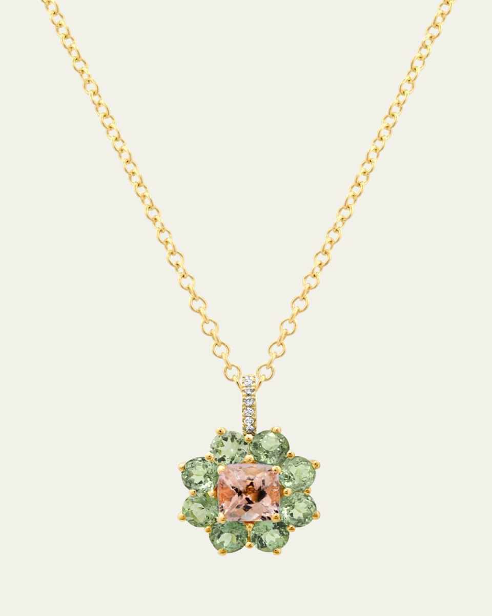 Petite Mint Tourmaline Flower Pendant Necklace with Morganite and Diamonds